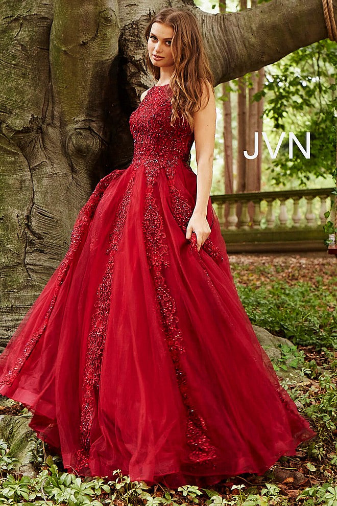 Jovani JVN 59046 Size 12 Fuchsia Prom Dress Sheer Tulle Lace High Neck Ballgown Formal Gown Jovani JVN 59046 Size 12 Fuchsia Prom Dress Sheer Tulle Lace High Neck Ballgown Formal Gown