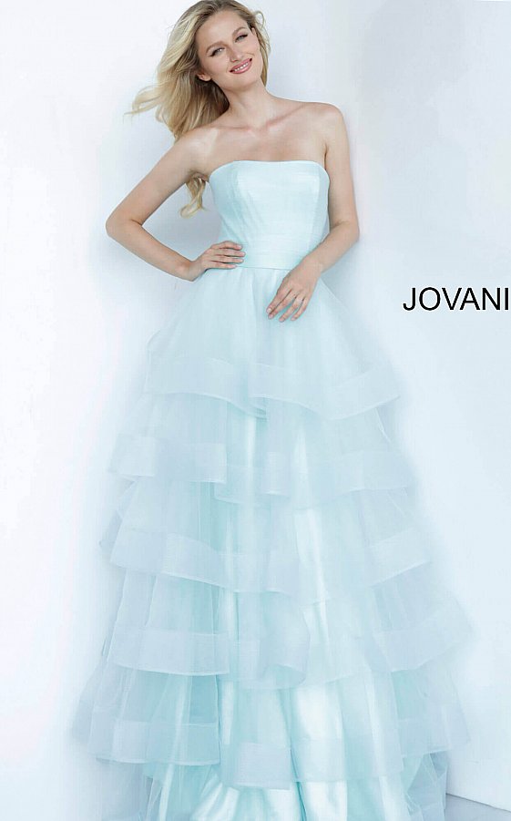 Jovani Kids K02442 is a Girls Prom Dress, Kids Pageant Gown & Pre Teen Formal Evening Wear gown. Girls Long Layered Ruffle Tulle Ballgown Dress with Tulle Skirt. Straight neckline.  Available Girls Sizes: 8, 10, 12, 14  Available Colors: Aqua, Black, Pink 