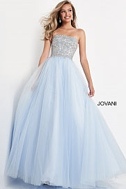Jovani Kids K04710 This is a girls and preteen long formal dress.  It has a straight neckline and is strapless.  The bodice is embellished and the skirt is tulle and it has a corset in the back.  Great for spring formal or other formal events.