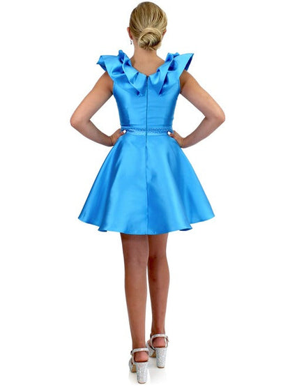 Marc Defang K6013 Short A Line Girls Pageant Cocktail Dress Interview Bow This stunning dress works perfectly for interview, fun fashion, as well as formal occasions Featured color:All colors are available. Hand crafted crystals on the waistband  Bow front Multiple pleated collar, front and back  2 side pockets! Center back invisible zipper Inner lining for silky comfortv Available Sizes: 4-14 Available Colors: See swatch chart Please Allow 30 Days for Delivery