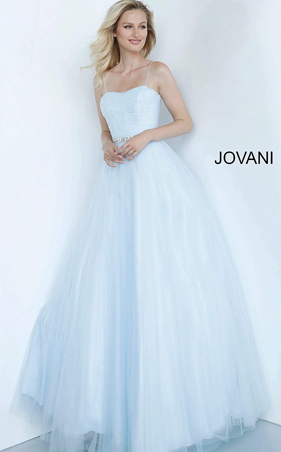 Jovani Kids k66712 is a Girls Prom Dress, Kids Pageant Gown & Pre Teen Formal Evening Wear gown. K66712 This is a Girls Tulle Ballgown with a straight neckline with spaghetti straps. ruched bodice with a crystal accented waist belt and a full tulle skirt. Corset lace up back tie closure. Great Pageant Dress or Girls Flower girl Gown. Great for Preteens!   Available Girls Sizes: 8, 10, 12, 14  Available Colors: Off White, Blue