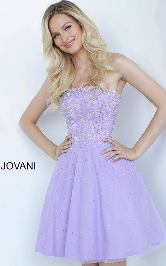 Jovani Kids K68936 is a Girls Party Dress, Kids Pageant Gown & Pre Teen Formal Evening Wear gown. This Strapless Straight neckline features a fitted bodice Embellished with stunning AB Crystals for a luxurious look. Flared short skirt for a Fit & Flare Silhouette. 
