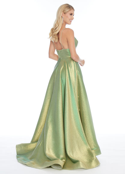 Ashley Lauren 1937 Lime/Gold Prom Dress sz 14 Metallic Brocade