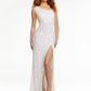 Ashley Lauren 11144 Sequin One Shoulder Prom Dress with Lace up Back Slit Tassels