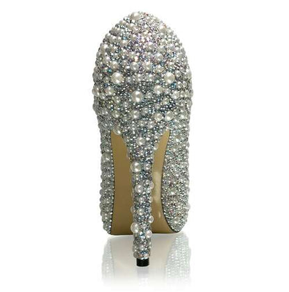 Marc Defang Pearl AB CRYSTAL Peep Toe Pump Pageant Bridal Prom  DESCRIPTION Peep toe pumps.  5" Heels, 1 1/4" Platforms Featured pearl color: Ivory  Featured crystal color: AB Crystals 100% custom handmade product, Breathtaking quality Surprise comfortable Medium fit, run true to size  Available Sizes: 5.5, 6, 6.5, 7, 7.5, 8, 8.5, 9, 9.5, 10, 11 (Average 30 days before Arrival - custom made)