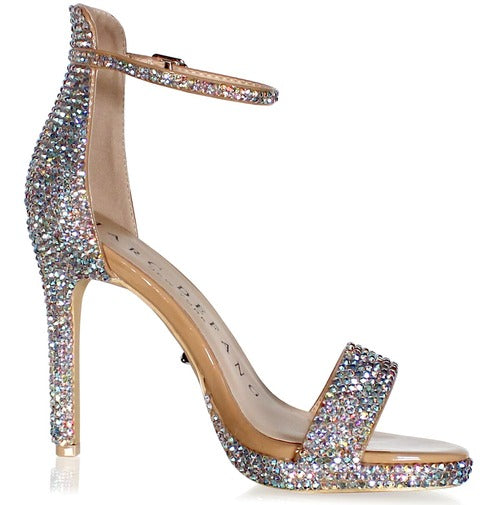 Marc Defang Molley Crystal Platform Pageant Heel Prom Shoes single strap  DESCRIPTION 4" Block heels, 1/2" Platforms Nude base shoes AB crystals fully hand applied  Single strap Quick hook-on & release buckle for easy changing Designed for stage and runway performance Medium Width, run true to size. Available Sizes: 6, 6.5, 7, 7.5, 8, 8.5, 9, 9.5, 10, 11 (Average 30 days before Arrival - custom made)