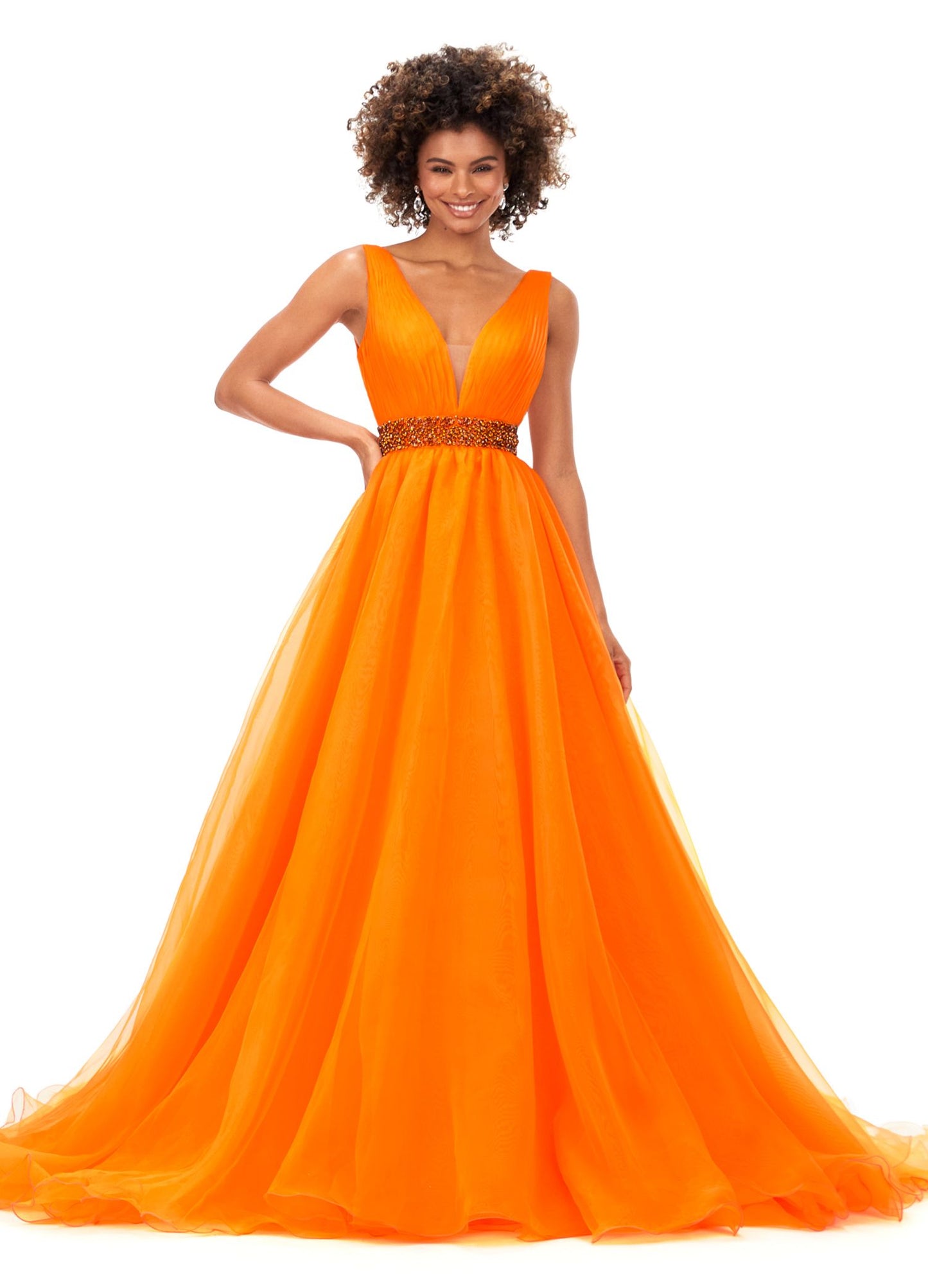 Ashley Lauren 11305 V Neckline Organza Prom Dress Ball Gown