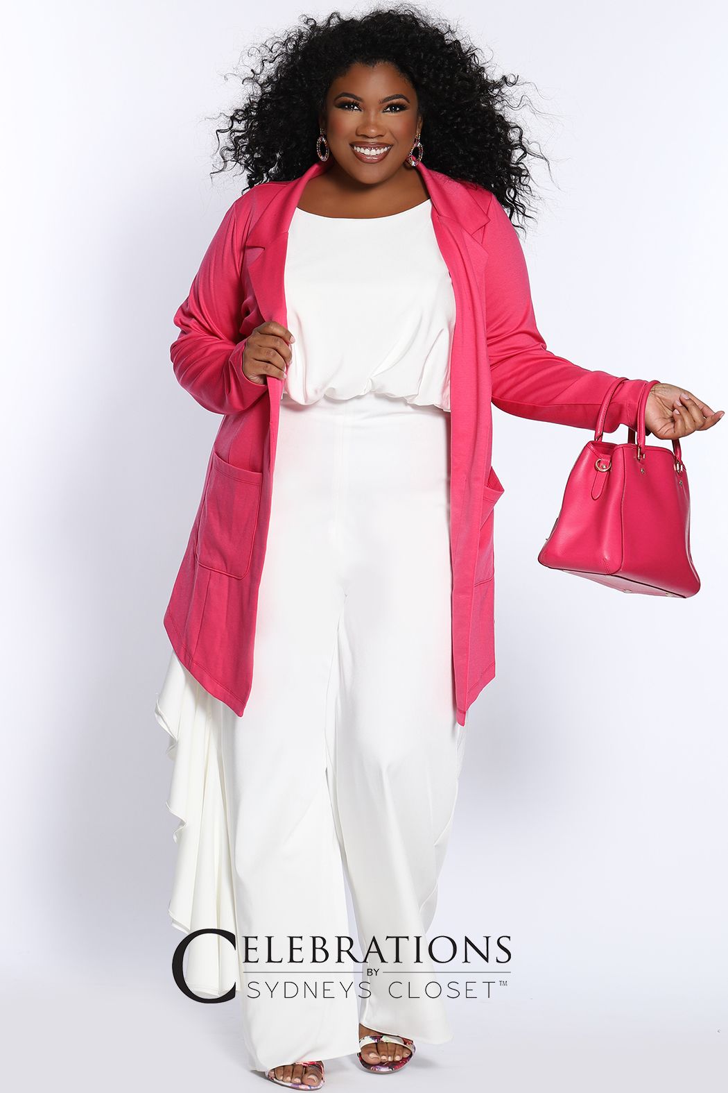 Sydney's Closet CE2014  Trendy plus size formal jumpsuit looks elegant at any special occasion whether you're a guest at a wedding, spending a night on the town or having brunch with family and friends. One-piece silhouette in rich French crepe fabric makes dressing up effortless. 