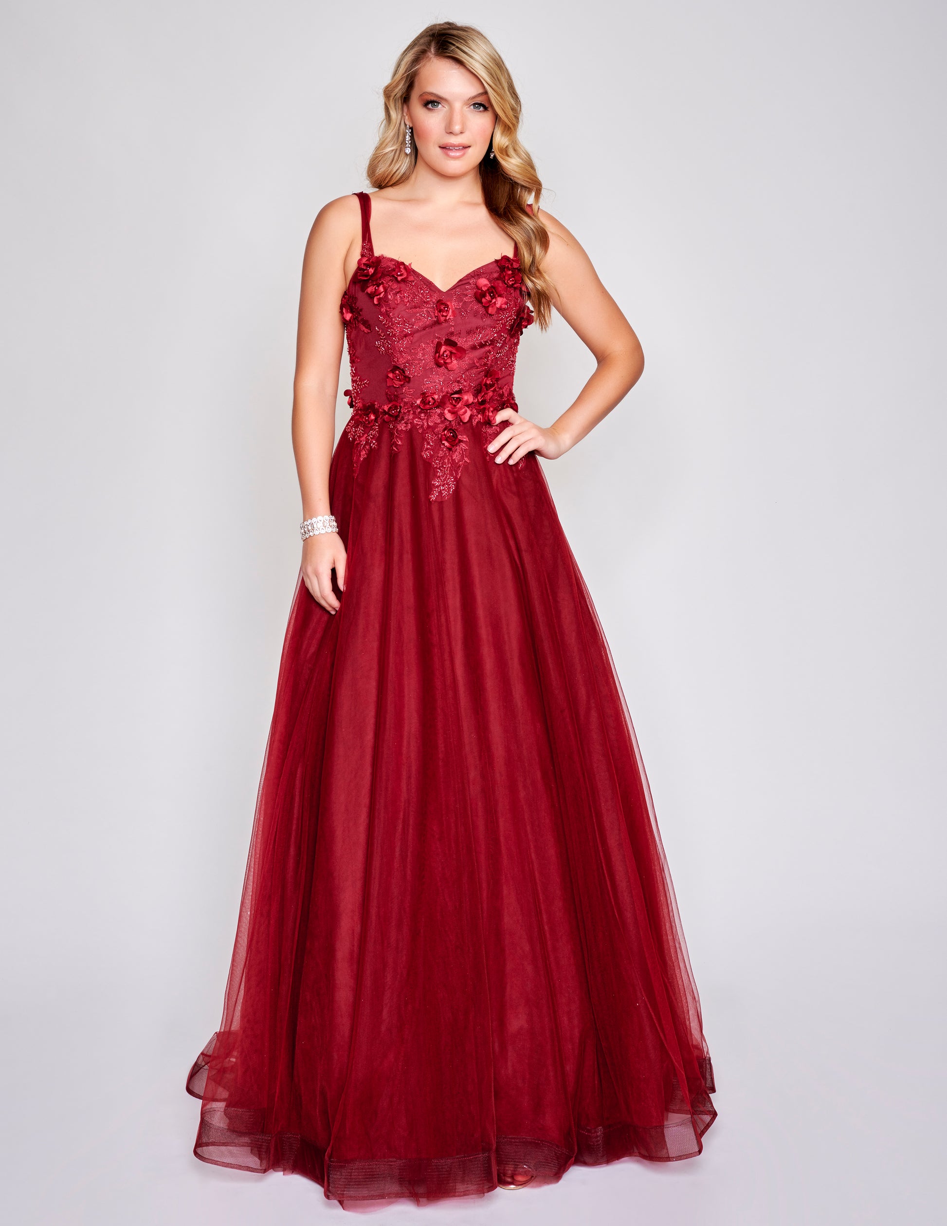Nina Canacci 2331 Prom Dress 3D Flowered Detailed Top A line Evening Ballgown Sweetheart Neckline