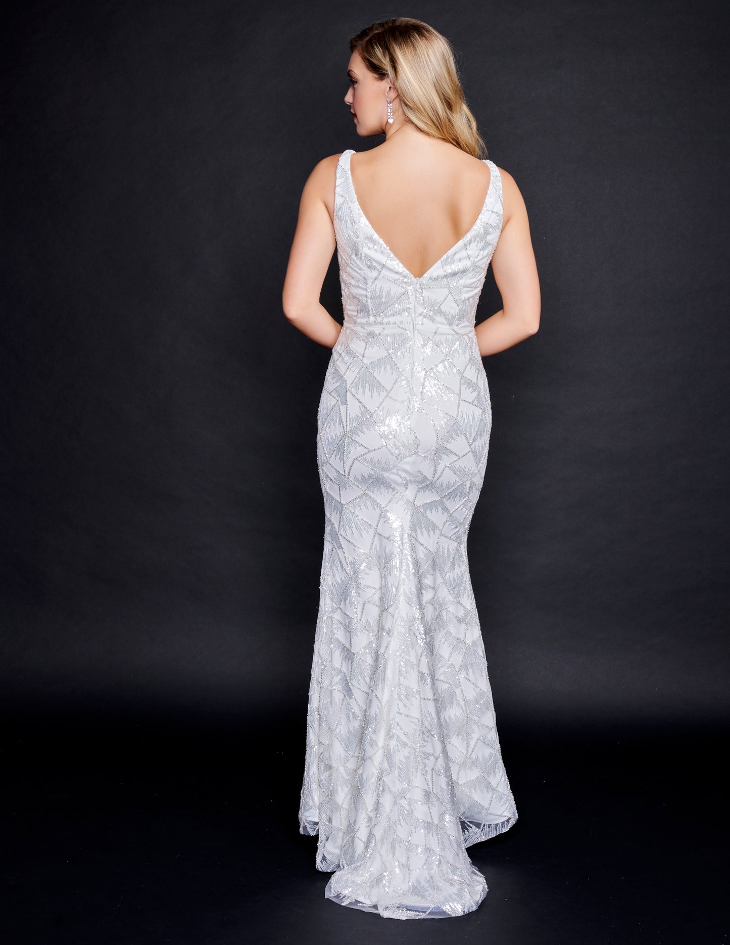 Nina Canacci 2358 Sequined Prom Dress Wedding Gown Geometric Pattern V Neckline