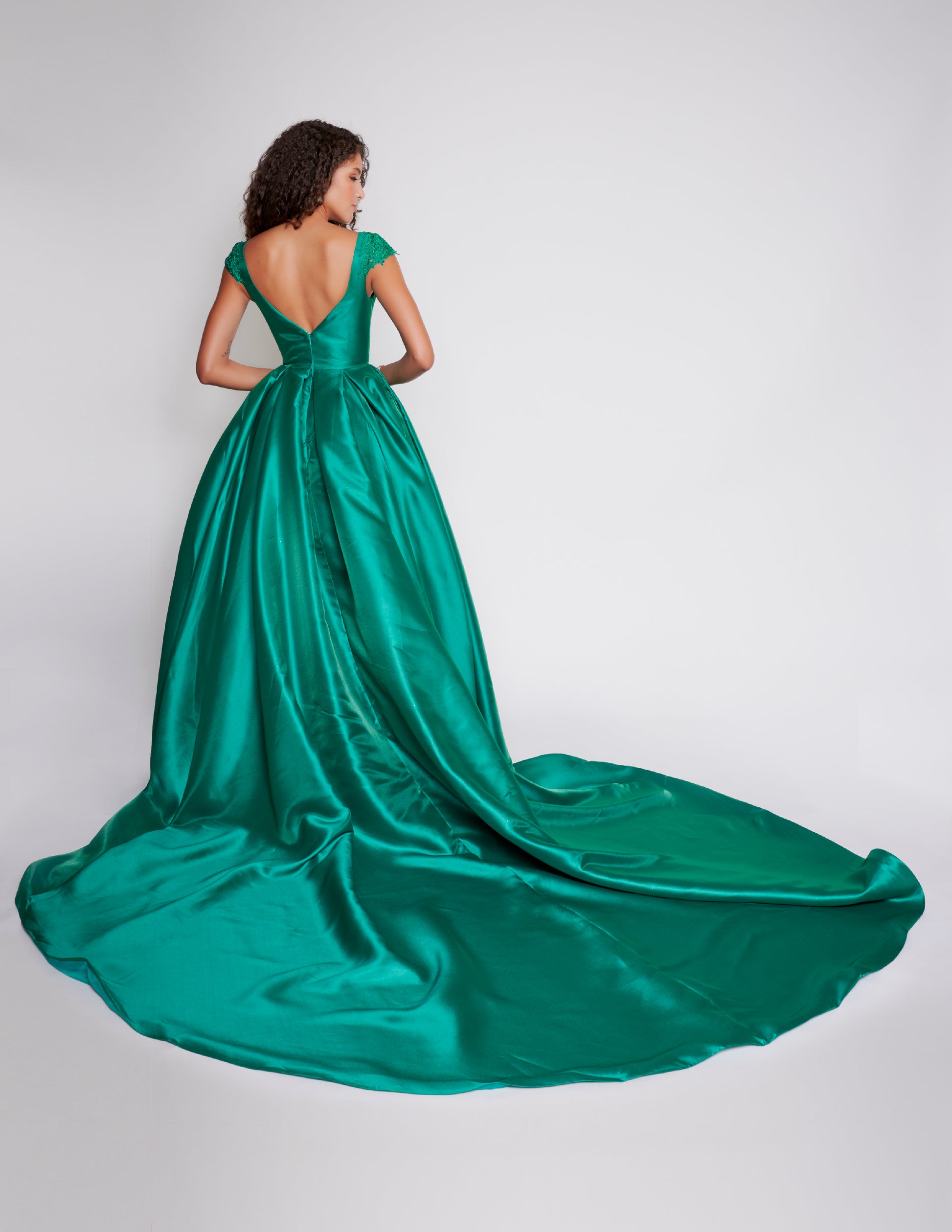 Nina Canacci 3220 Cap Sleeves Wedding Dress Cathedral Train Ballgown V Neckline Emerald