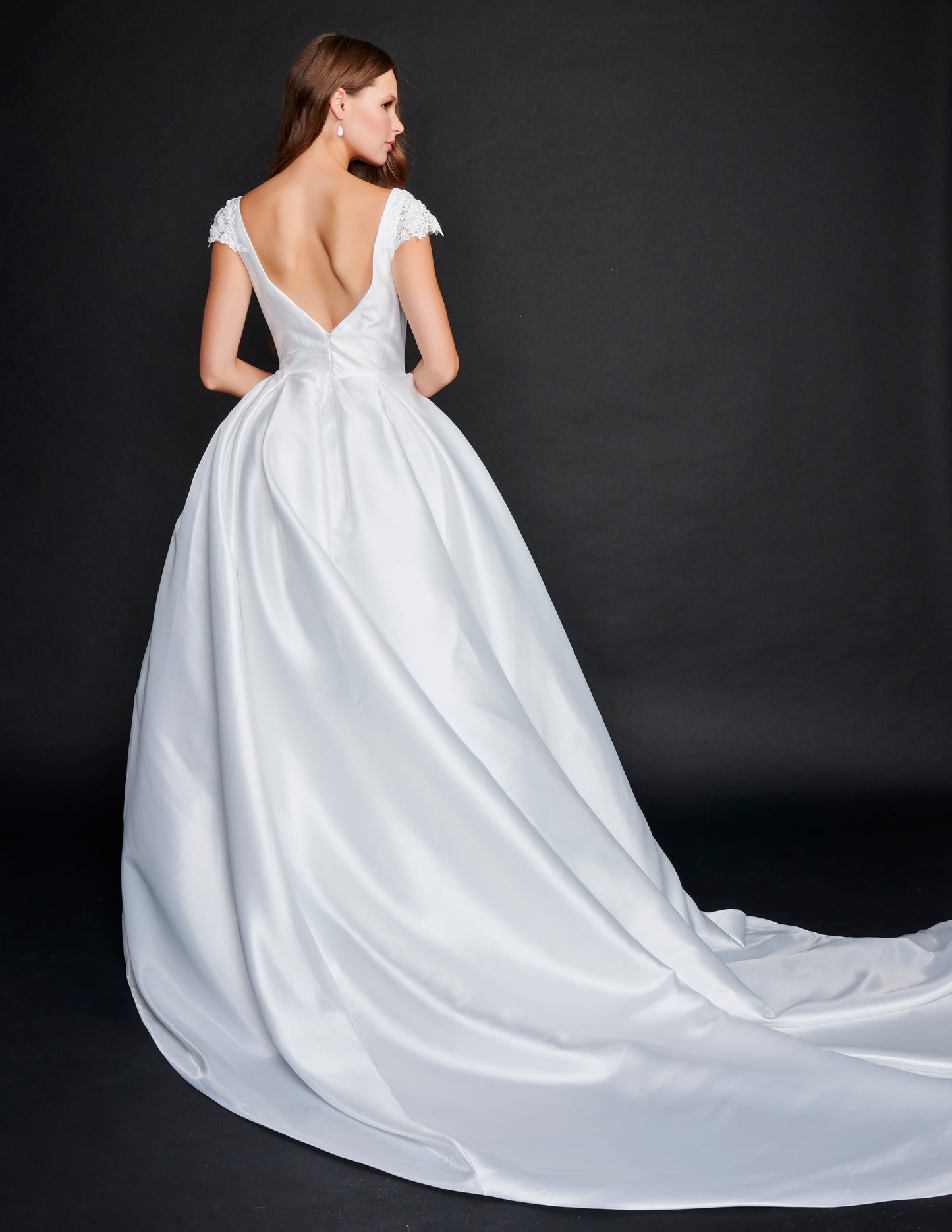 Nina Canacci 3220 Cap Sleeves Wedding Dress Cathedral Train Ballgown V Neckline-Ivory