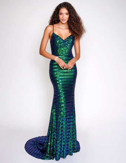 Nina Canacci 3223 Size 8 Blue Green Iridescent Prom Dress Long Fitted Glass Slipper Formals Nina Canacci 3223 Size 8 Blue Green Iridescent Prom Dress Long Fitted Glass Slipper Formals