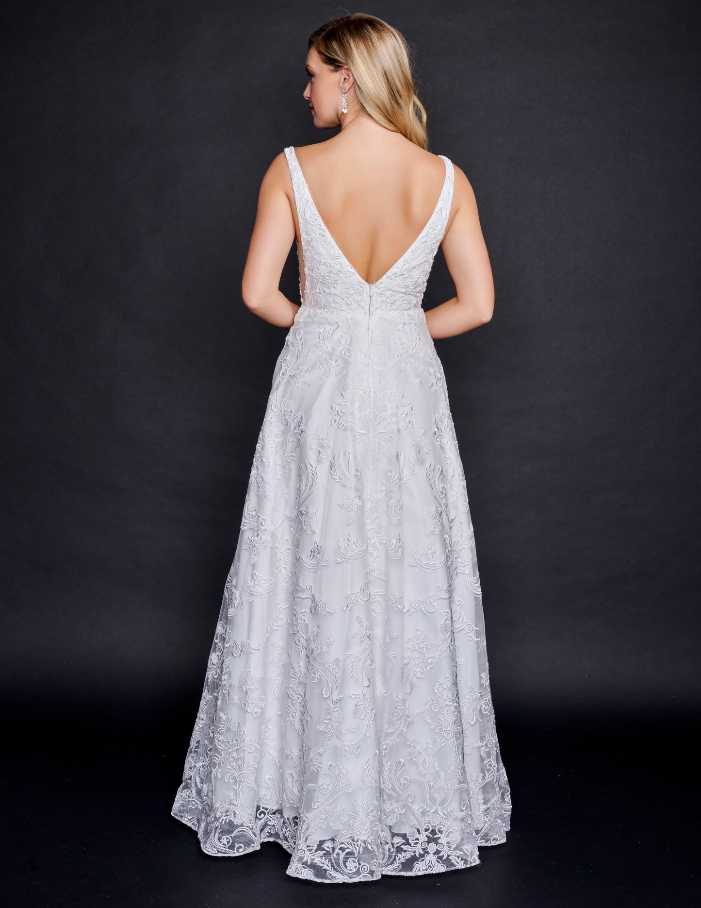 Nina Canacci 3227 Ivory Lace Wedding Dress A Line Plunging V Neckline Sheer Panels