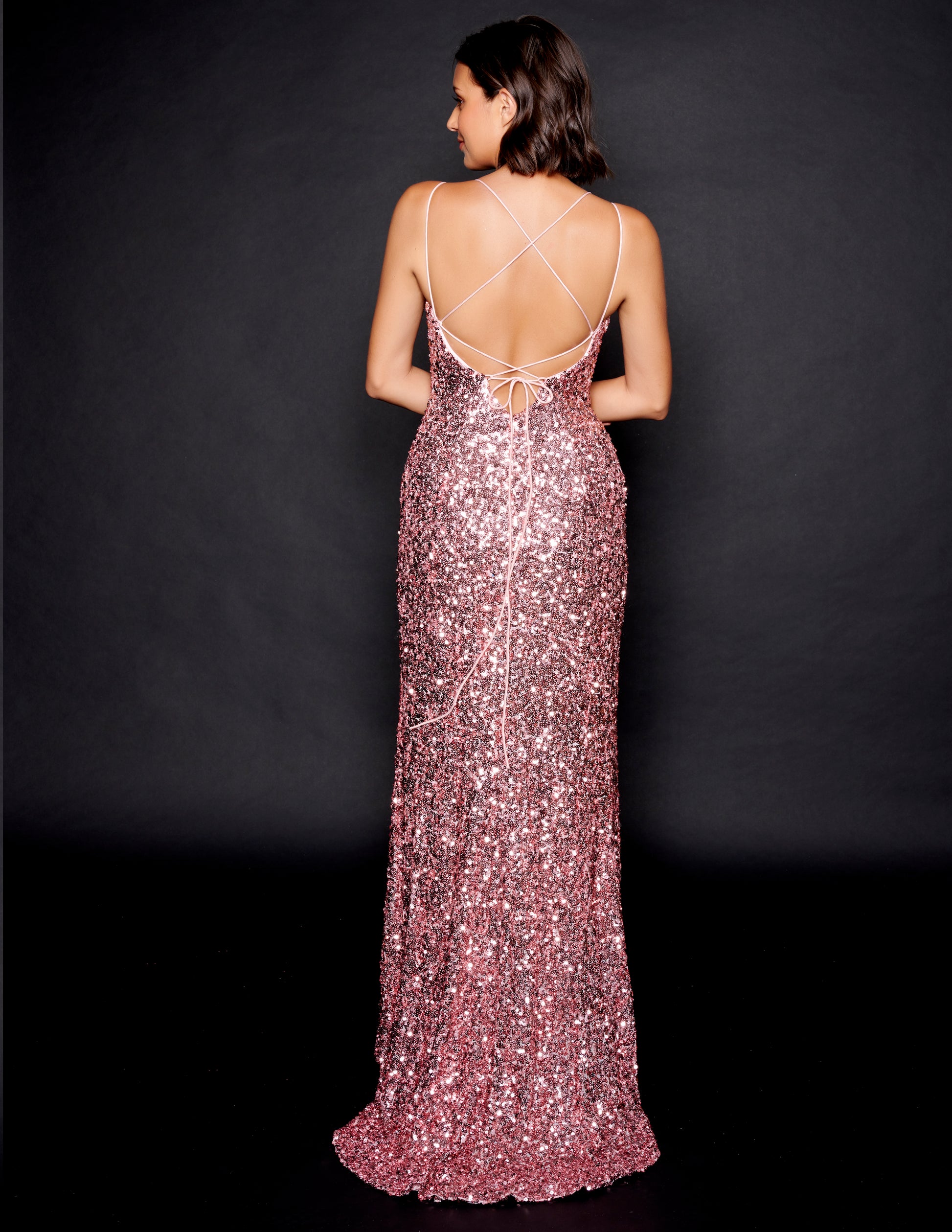 Nina Canacci 4309 Sequined Prom Dress Scoop Neckline Lace Up Back Slit