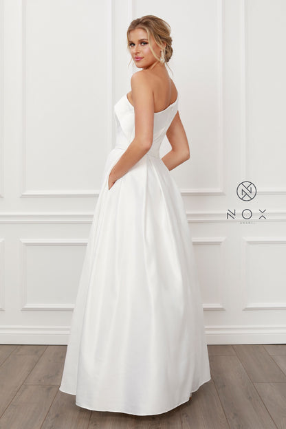Nox Anabel E469 White Wedding Dress One Shoulder Satin