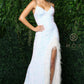 NOX ANABEL R1059 size 14 WHITE FEATHER TRIMMED EVENING DRESS STRETCH VELVET SEQUINS