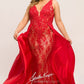 Johnathan Kayne for Sydneys Closet JK2016 Stingray halter neckline fitted lace plus size prom dress with flowy chiffon overskirt  Evening gown pageant gown
