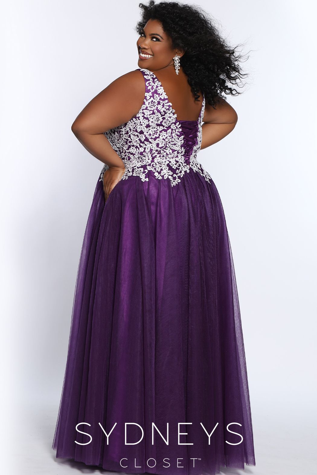 Sydney's Closet 7291 V neckline wide straps lace bodice corset back long tulle ball gown prom dress plus size evening gown   Available colors:  Cherry, Navy, Black, Plum, Light Blue  Available sizes:  14, 16, 18, 20, 22, 24, 26, 28, 30, 32, 34, 36