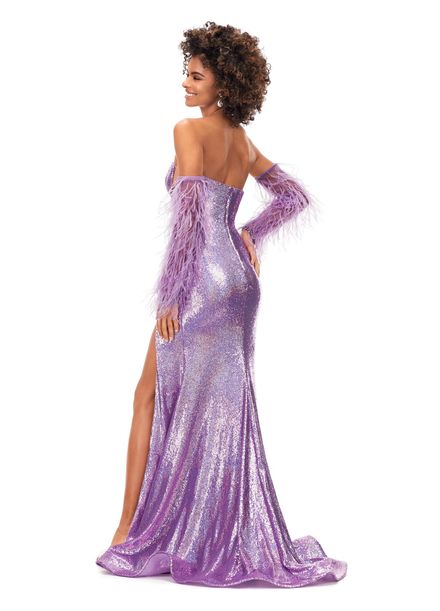 Ashley Lauren 11301 Sequin Prom Dress with Feather Sleeves