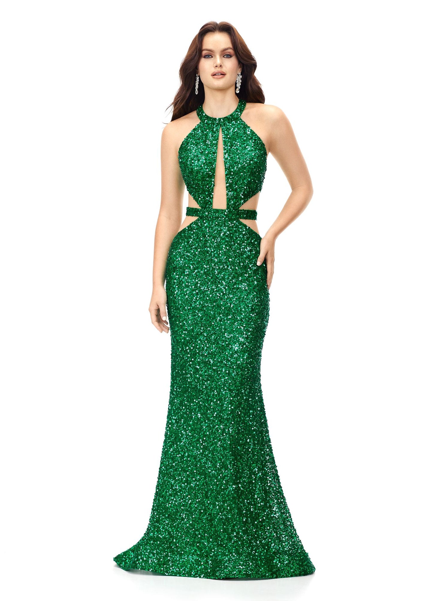 Ashley Lauren 11286 Fully Sequin Dress with Cut Outs