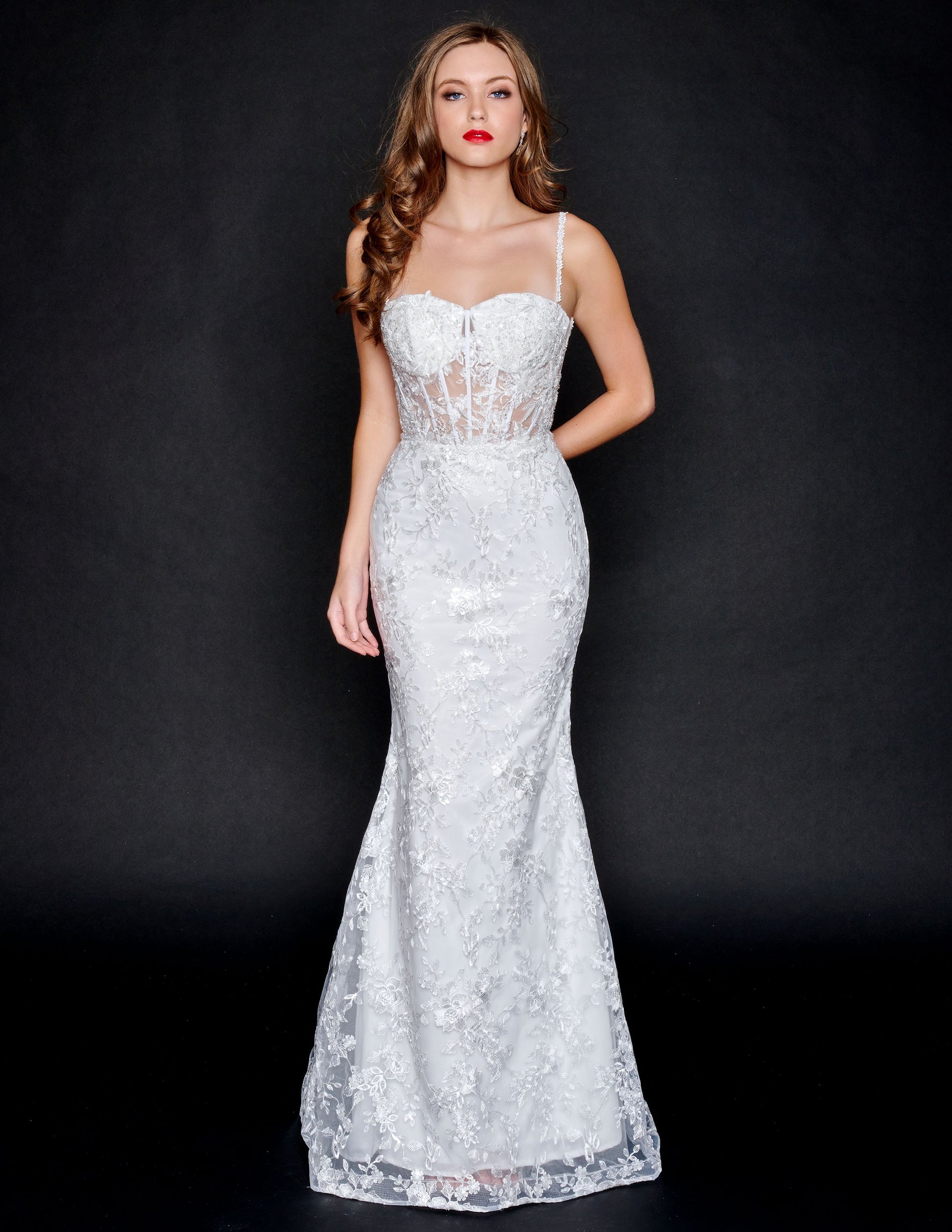 Nina Canacci 6556 Long Mermaid Prom Pageant Gown Wedding Dress Bridal Gown  Available Size 4  Available Color- Ivory