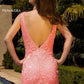 Primavera Couture 3806 Short 2022 Homecoming Dress Fitted Sequin Cocktail Dress  Available Colors- Coral  Available Size- 8