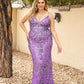 Primavera Couture 14001 Curvy Prom, Pageant and Formal Dress.  This is an all sequins plus gown with a v neckline with rows of horizontal beading at the waistline to define the waist and show your curves. lilac