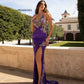 Primavera-Couture-3211-Purple-prom-dress-front-v-neckline-floral-sequins-lace-up-tie-back-slit