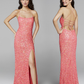 Primavera-Couture-3290-Coral-Prom-Dress-front-back-sequins-scoop-neckline-lace-up-tie-back-slit
