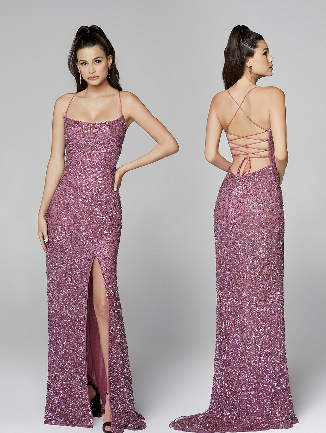 Primavera-Couture-3290-Raspberry-Prom-Dress-front-back-sequins-scoop-neckline-lace-up-tie-back-slit