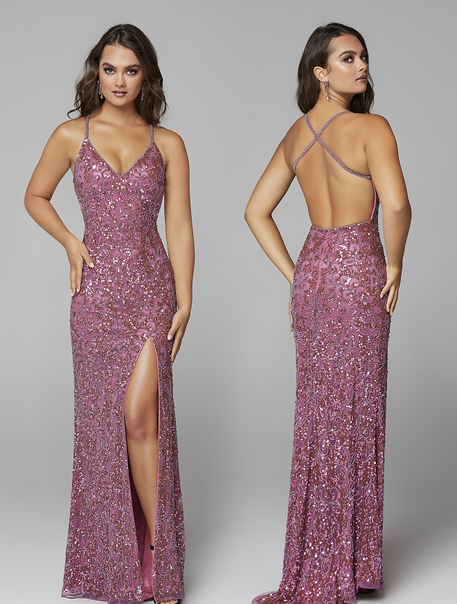 Primavera-Couture-3295-Raspberry-Prom-Dress-Front-Back-Sequins-Long-Formal-Evening-Gown-V-Neckline-Backless-Slit