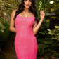 Primavera-Couture-3351-Hot-Pink-Cocktail-Dress-Front-2-Sequin-fitted-short-homecoming-scoop-neckline-lace-up-back-backless