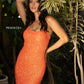 Primavera-Couture-3351-Orange-Cocktail-Dress-Front-Close-Up-Sequin-fitted-short-homecoming-scoop-neckline-lace-up-back-backless