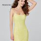 Primavera-Couture-3351-Yellow-Cocktail-Dress-Front-close-up-Sequin-fitted-short-homecoming-scoop-neckline-lace-up-back-backless