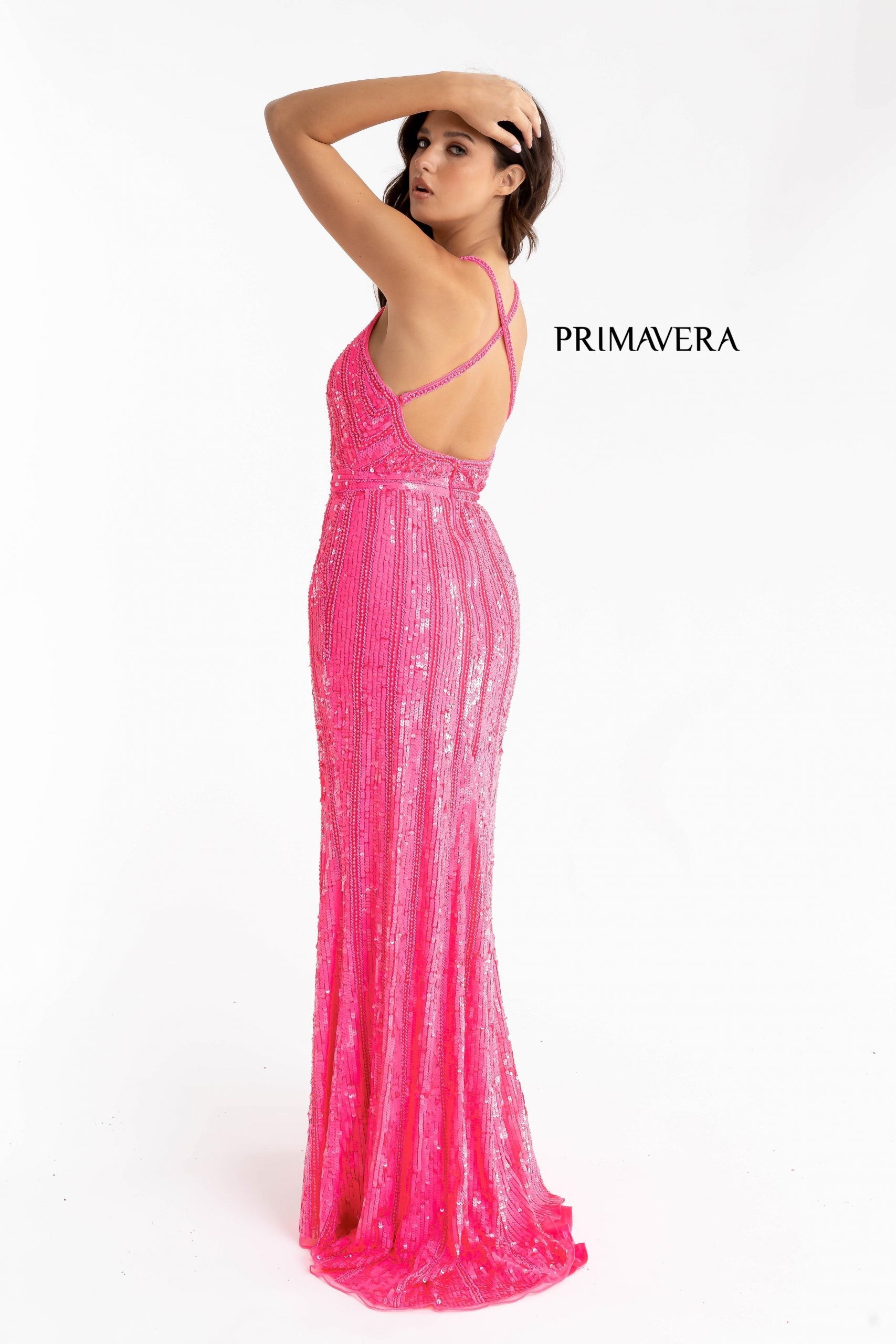 Primavera Couture 3291 Size 2 Pink Long Fitted Backless Sequin