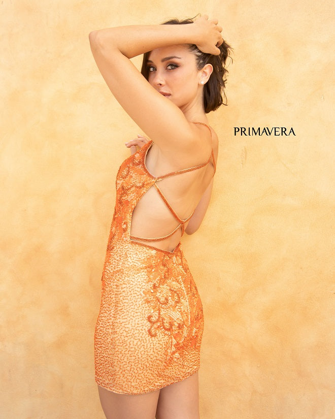 Primavera-Couture-3516-Nude-Orange-Cocktail-Dress-Back-V-neckline-beaded-fitted-homecoming-dress