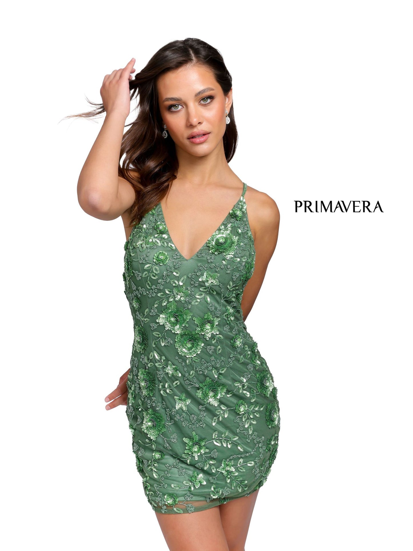    Primavera-Couture-3519-Sage-Green-cocktail-dress-sequins