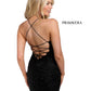 Primavera Couture 3558 sz 12 Black Cocktail Dress Rosette Beaded Scoop Neckline Lace Up Tie Back