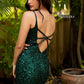 Primavera-Couture-3572-Forest-Green-Cocktail-Dress-back-v-neckline-sheer-sequins-short-homecoming-dress