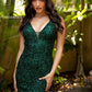Primavera-Couture-3572-Forest-Green-Cocktail-Dress-front-v-neckline-sheer-sequins-short-homecoming-dress