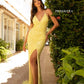 Primavera-Couture-3721-yellow-prom-dress-front-long-beaded-v-neckline-slit-crisscross-back
