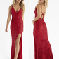 Primavera-Couture-3792-Red-exclusive-prom-dress-sequins-v-neckline-strappy-back-side-slit-sweeping-train
