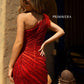 Primavera Couture 3834 size 10  Red Cocktail Dress Fitted Sequin One Shoulder Feather Trim