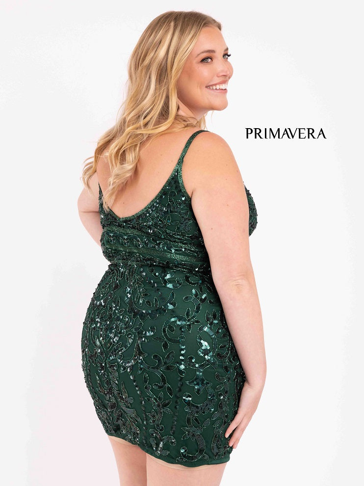 Primavera-Couture-3882-Emerald-homecoming-Dress-sequins-V-neckline-short-fitted-cocktail-dress-1