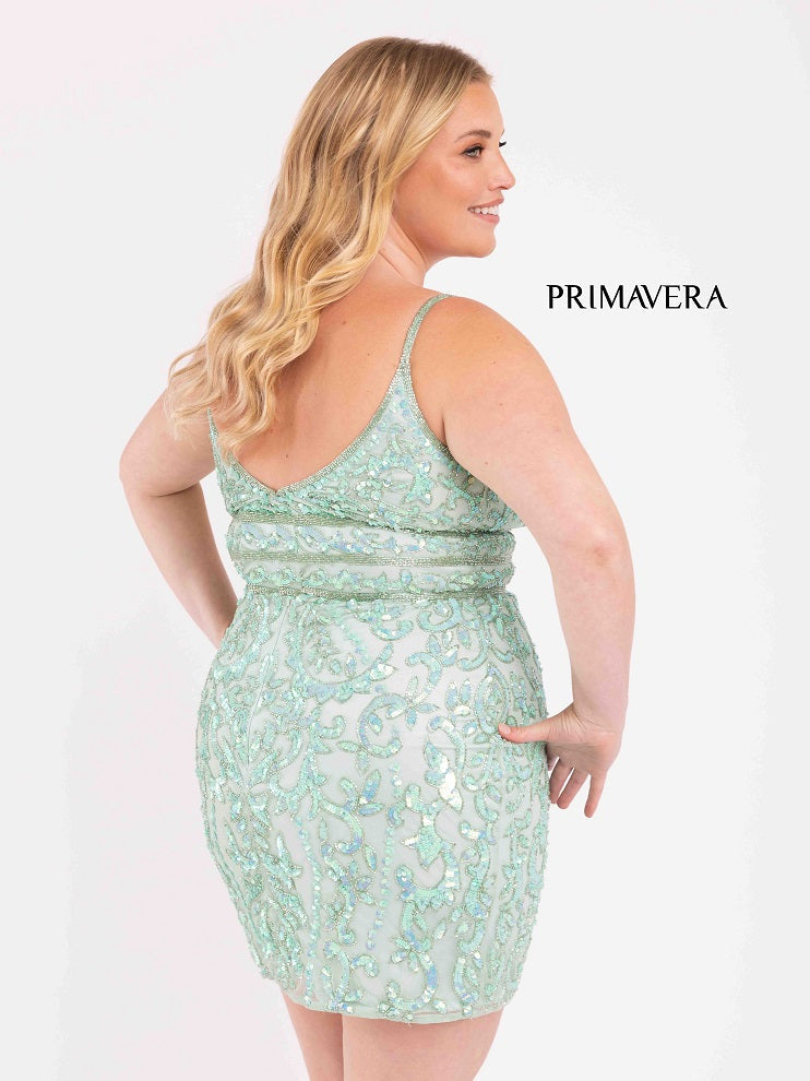 Primavera-Couture-3882-Mint-cocktail-dress-curvy-plus-sized-fitted-sequins-v-neckline-homecoming-dress-1