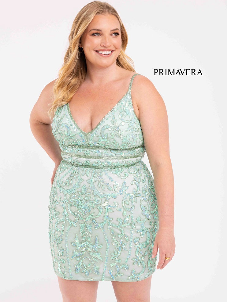    Primavera-Couture-3882-Mint-cocktail-dress-curvy-plus-sized-fitted-sequins-v-neckline-homecoming-dress
