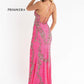 Primavera-couture-3211-NEON-PINK-prom-dress-back-v-neckline-floral-sequins-lace-up-tie-back-slit
