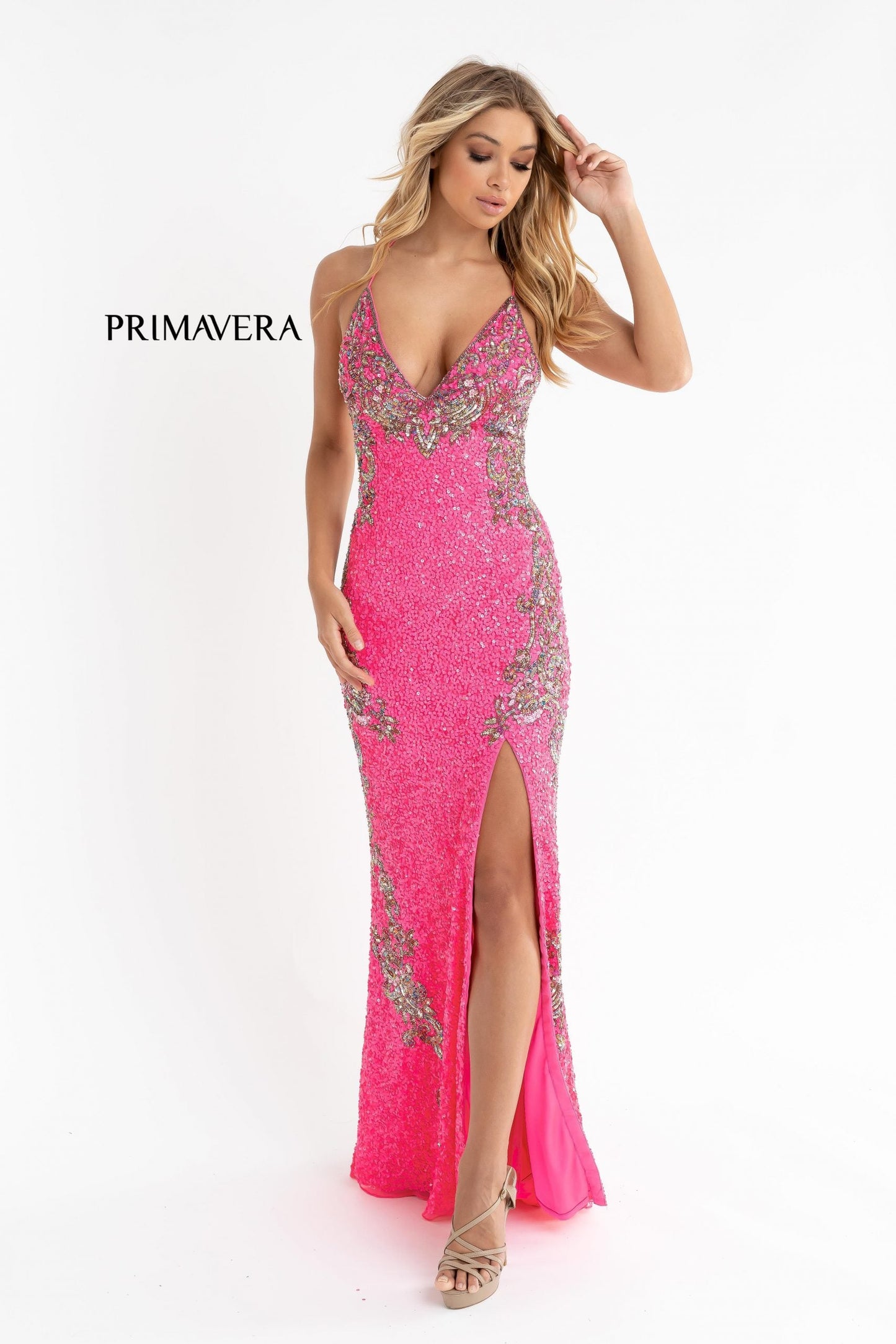Primavera Couture 3211 Size 2 Baby Pink Sequin Prom Dress Pageant Gown Evening Formal Wear Side Slit