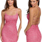 Primavera 3351 is a short fitted sequin embellished cocktail dress. This gown would be perfect for homecoming, dances & Formal events. Scoop neckline with spaghetti straps wrapping around to an open back with a lace up corset tie. This backless dress features multi & Textured sequins for Tons of Dimension!Available Color: Baby Pink, Black, Blue, Bright Blue, Emerald, Fuchsia, Gold, Ivory, Midnight, Neon Coral, Neon Lilac, Neon Pink, Neon Sage, Orange, Purple, Red, Rose, Turquoise, Yellow